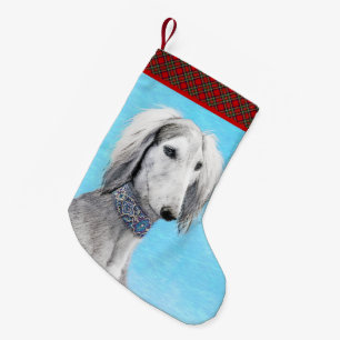 Saluki (Silber) Malerei - Niedliche Original Hunde Kleiner Weihnachtsstrumpf
