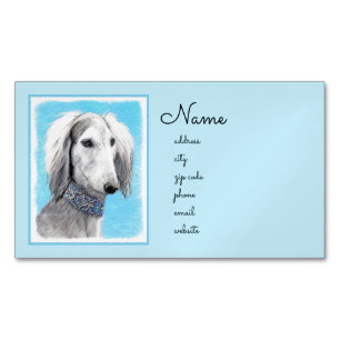 Saluki (Silber) Malerei - Niedliche Original Hunde Magnetische Visitenkarte