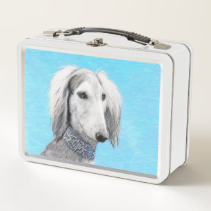 Saluki (Silber) Malerei - Niedliche Original Hunde Metall Brotdose