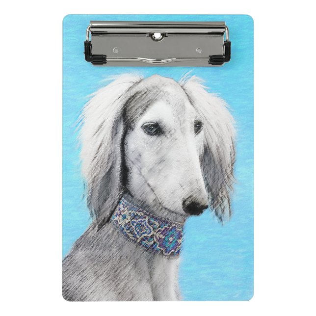 Saluki (Silber) Malerei - Niedliche Original Hunde Mini Klemmbrett (Vorderseite)