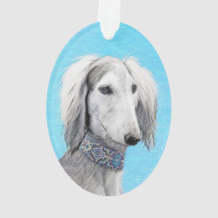 Saluki (Silber) Malerei - Niedliche Original Hunde Ornament