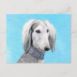 Saluki (Silber) Malerei - Niedliche Original Hunde Postkarte