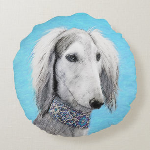 Saluki (Silber) Malerei - Niedliche Original Hunde Rundes Kissen