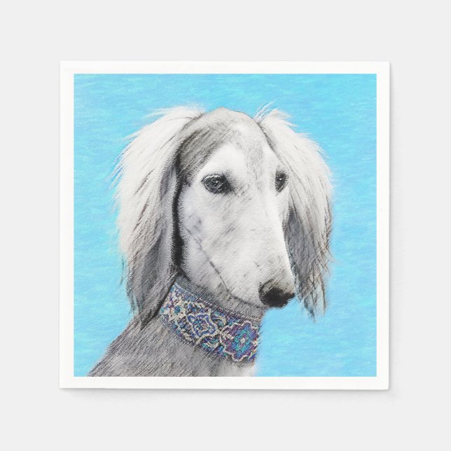 Saluki (Silber) Malerei - Niedliche Original Hunde Serviette (Vorderseite)
