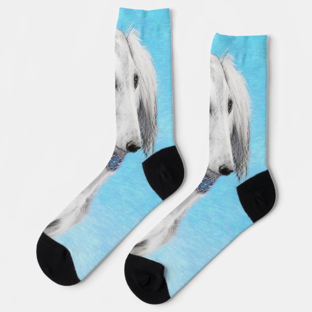 Saluki (Silber) Malerei - Niedliche Original Hunde Socken (Linkes Detail)