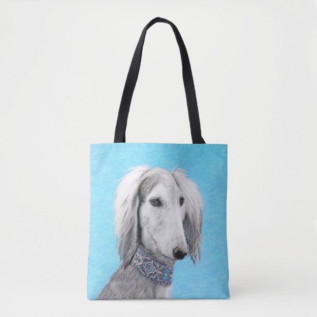 Saluki (Silber) Malerei - Niedliche Original Hunde Tasche (Vorderseite)
