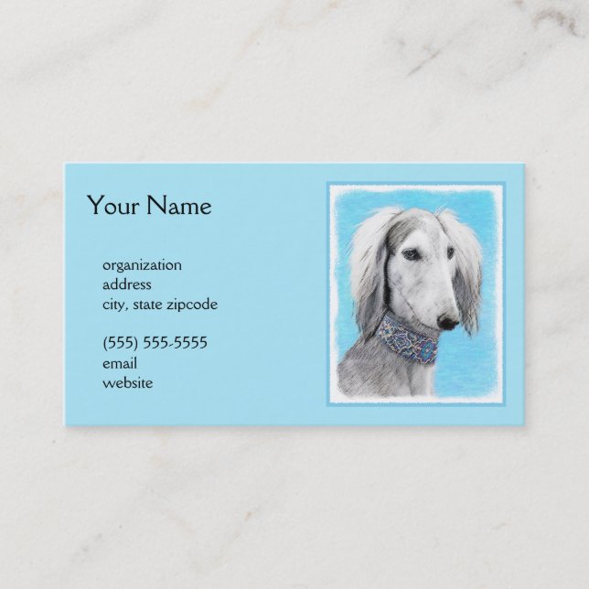 Saluki (Silber) Malerei - Niedliche Original Hunde Visitenkarte (Vorderseite)