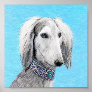 Saluki (Silber) Malerei - Süße originelle Hundekun Poster