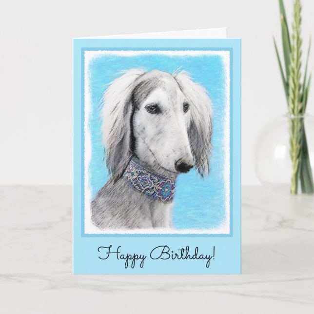 Saluki (silberne) Malerei - niedliche Karte (Vorderseite)