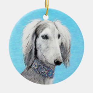 Saluki (Silver) Malerei - Niedliche Original Hunde Keramikornament