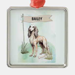 Saluki-Wasserfarbe Personalisierter Hund Ornament Aus Metall