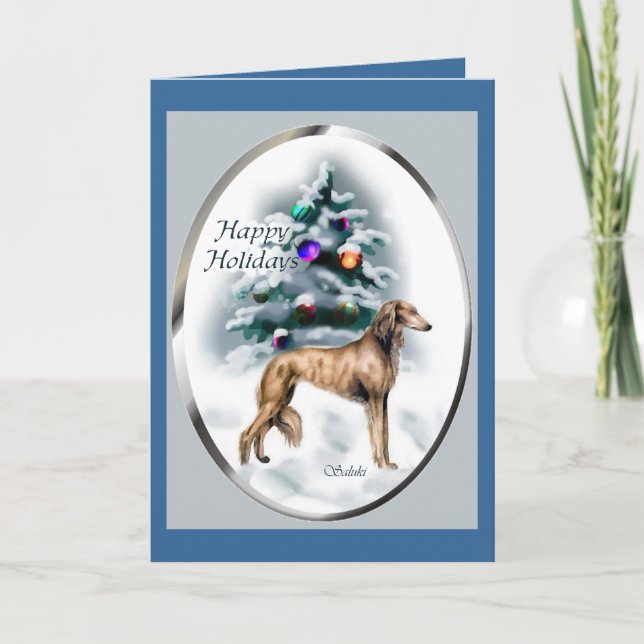 Saluki Weihnachtsgeschenke Feiertagskarte (Vorderseite)