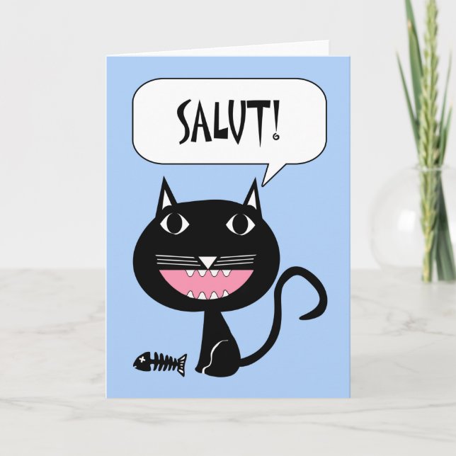 Salut! Hallo auf Französisch, Schwarze Katze mit F Karte (Vorderseite)