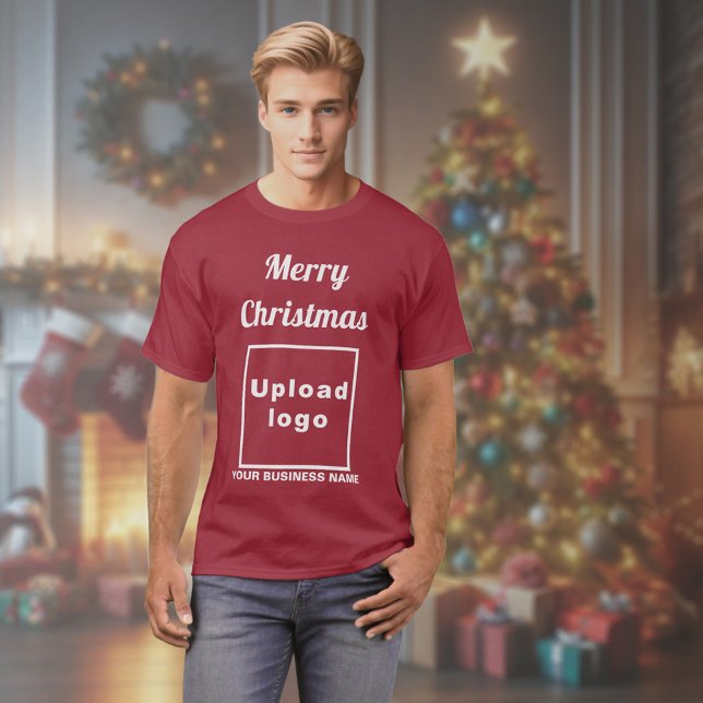 Salutation de Noël d'affaires sur T-shirt Maroon (Red t-shirt with Christmas greeting, your business name and logo)