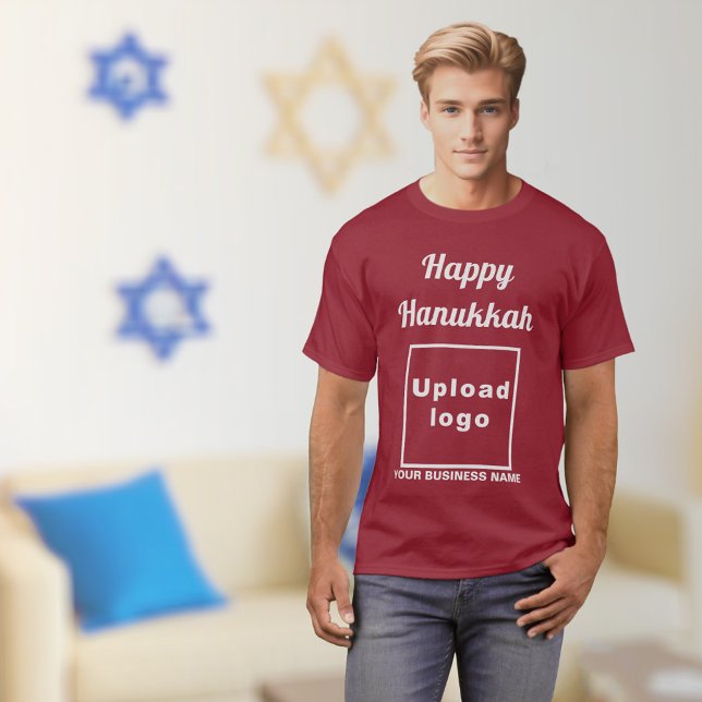Salutation Hanoukka d'affaires sur T-shirt Maroon (Hanukkah greeting, business name and logo on maroon t-shirt)