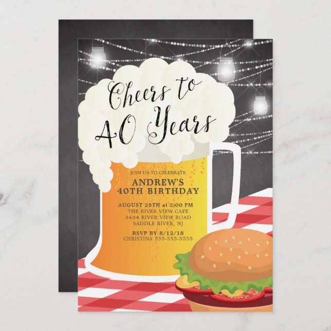 Salutations à 40 ans Anniversaire Invitation (Devant / Derrière)