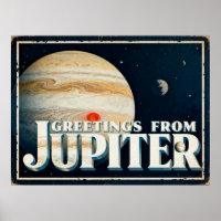 Salutations de Jupiter Retro Sci-Fi Poster