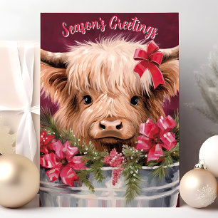Salutations de saison Carte de Noël de la vache Hi