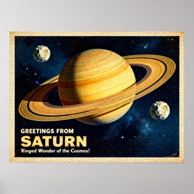 Salutations de Saturn Retro Sci-Fi Poster (Devant)