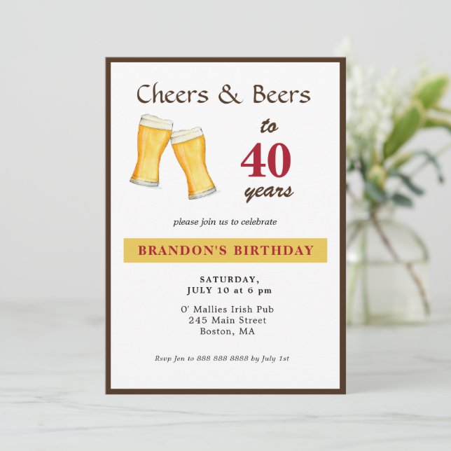 Salutations et bières 40e anniversaire Invitation (Debout devant)