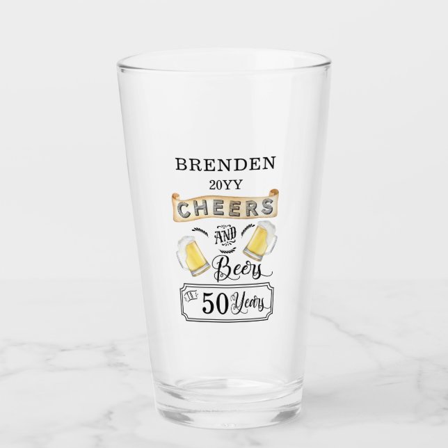 Salutations et bières à 50 ans Anniversaire Verre (Devant)