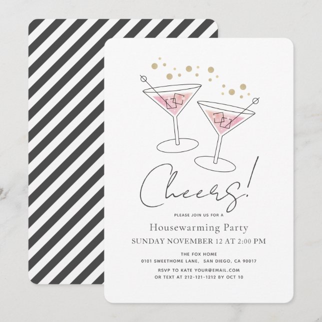 Salutations Pink House Cocktail Party Invitation (Devant / Derrière)