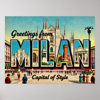 Salutations vintages de Milan Poster