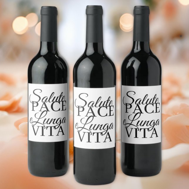 Salute, Pace, e Lunga Vita Wedding  Weinetikett (Salute, Pace, e Lunga Vita Italian Heritage Saying (Health, Peace and Long Life) Wedding Wine Label)