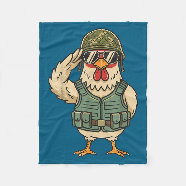 Saluting Soldier Chicken Military Rooster Army For Fleecedecke (Vorderseite)