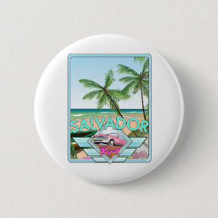 Salvador Brasilien Vintages Reiseplakat. Button