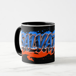 Salvatore Prénom Graffiti blue Tasse orange