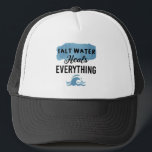 Salz Wasser heilt alles Beach Liebhaber Geschenk Truckerkappe<br><div class="desc">Salt Water heilt alles Beach Liebhaber Gift Blue Sea Waves Ozean Zitate Sommerurlaub Funny Shirt für Frauen Männer und Kinder</div>