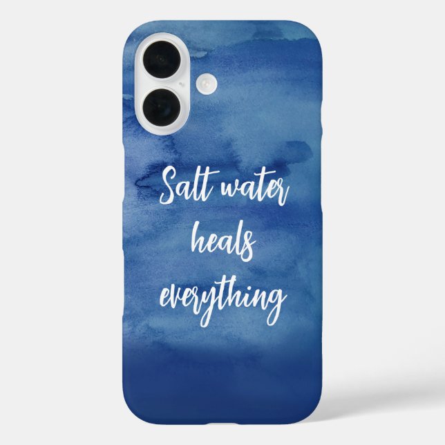 Salz Wasser heilt alles Blaue Textur Zitat iPhone 16 Hülle (Rückseite)