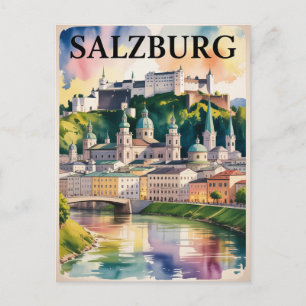 Salzburg Österreich Burg Aquarellmalerei Postkarte