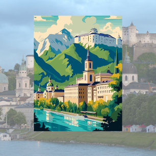 Salzburg, Österreich Illustration Postkarte