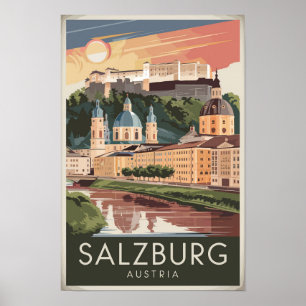 Salzburg Österreich Illustration Reise Kunst Vinta Poster