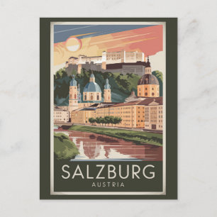 Salzburg Österreich Illustration Reise Kunst Vinta Postkarte