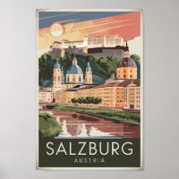 Salzburg Österreich Illustration Travel Art Vintag