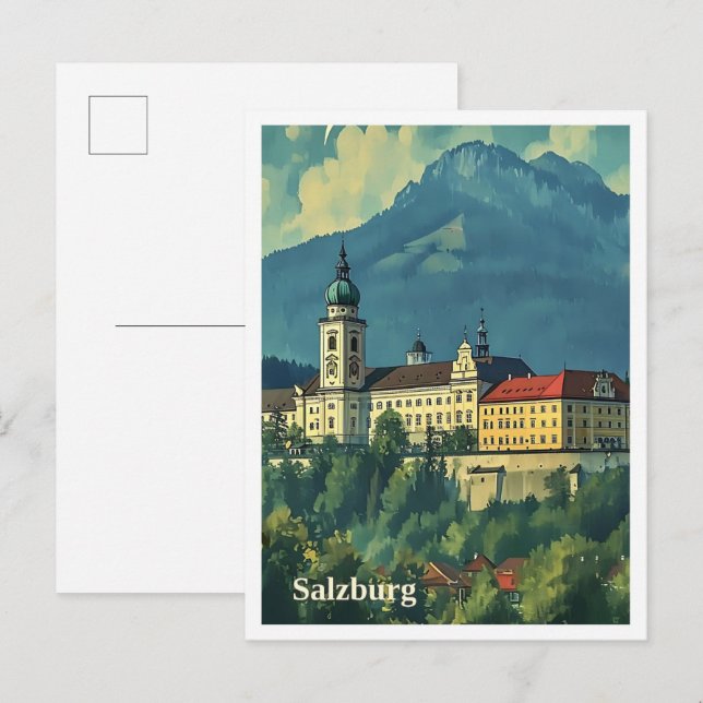 Salzburg Österreich Kunstreise Illustration Postkarte (Vorne/Hinten)