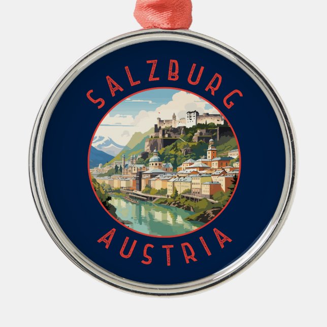 Salzburg Österreich Retro Distressed Circle Ornament Aus Metall (Vorne)