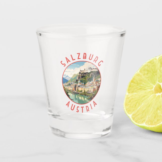 Salzburg Österreich Retro Distressed Circle Schnapsglas (Vorderseite)
