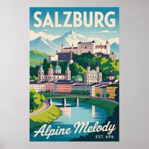 Salzburg Österreich Retro-Skyline Stadtansicht Rei Poster