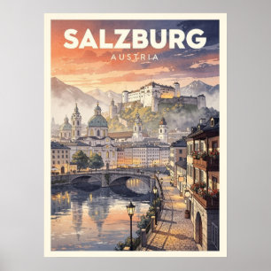 Salzburg Österreich Vintage Reise Poster