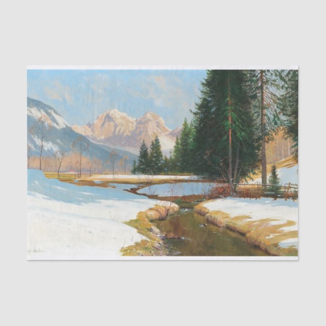 Salzburger Alpen-View, Winterdecoupage Seidenpapier (Vorderseite)