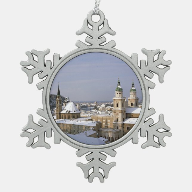Salzburger Kathedrale Österreich Holiday Card Post Schneeflocken Zinn-Ornament (Vorderseite)