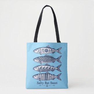Salzig, aber süße hellblaue nautische Fische Tasche