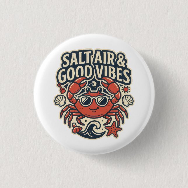 Salzige Luft & Gute Vibes Retro-Beach-Button Button (Vorderseite)