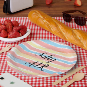 Salzige Luft Pink Gelb Blau Aquarell  Pappteller