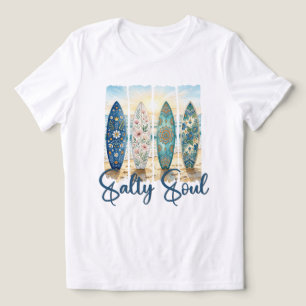 Salzige Seele Boho Florale Surfboards Sonnenunterg Tri-Blend Shirt