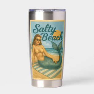Salzige Strand-Pin-Up-Meeresjungfrau-Kunst Retro-K Thermobecher